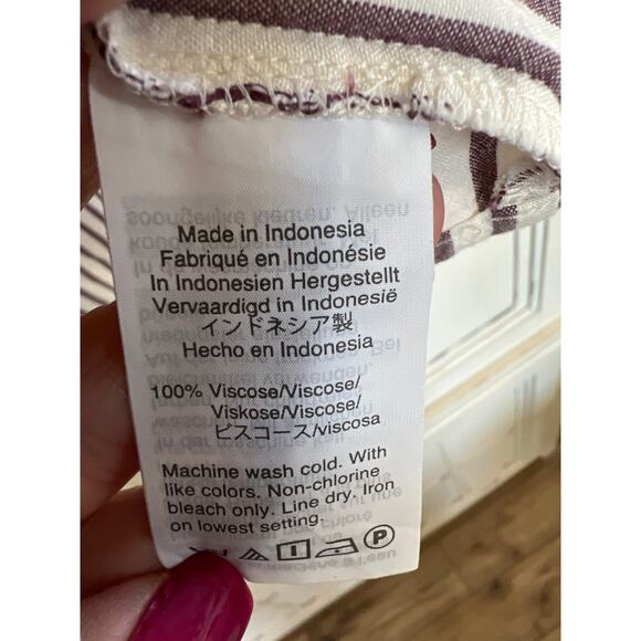 Madewell size XS maroon & off white striped summer viscose top - Picture 3 of 3